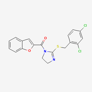 molecular formula C19H14Cl2N2O2S B2630911 benzofuran-2-yl(2-((2,4-dichlorobenzyl)thio)-4,5-dihydro-1H-imidazol-1-yl)methanone CAS No. 919867-24-6