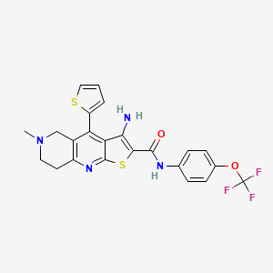 molecular formula C23H19F3N4O2S2 B2630962 3-amino-6-methyl-4-(thiophen-2-yl)-N-[4-(trifluoromethoxy)phenyl]-5H,6H,7H,8H-thieno[2,3-b]1,6-naphthyridine-2-carboxamide CAS No. 445382-88-7