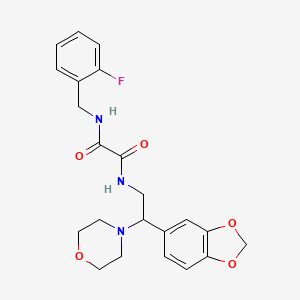 molecular formula C22H24FN3O5 B2630972 N-[2-(2H-1,3-benzodioxol-5-yl)-2-(morpholin-4-yl)ethyl]-N'-[(2-fluorophenyl)methyl]ethanediamide CAS No. 896334-56-8