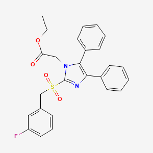 molecular formula C26H23FN2O4S B2631003 ethyl 2-{2-[(3-fluorobenzyl)sulfonyl]-4,5-diphenyl-1H-imidazol-1-yl}acetate CAS No. 338957-08-7