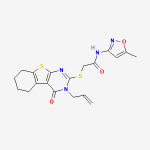 molecular formula C19H20N4O3S2 B2631049 N-(5-methyl-1,2-oxazol-3-yl)-2-{[3-oxo-4-(prop-2-en-1-yl)-8-thia-4,6-diazatricyclo[7.4.0.0^{2,7}]trideca-1(9),2(7),5-trien-5-yl]sulfanyl}acetamide CAS No. 670270-17-4