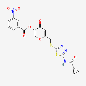 6-(((5-(cyclopropanecarboxamido)-1,3,4-thiadiazol-2-yl)thio)methyl)-4-oxo-4H-pyran-3-yl 3-nitrobenzoate