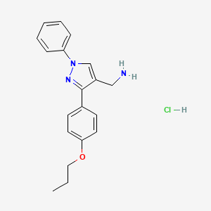 molecular formula C19H22ClN3O B2631073 1-[1-phenyl-3-(4-propoxyphenyl)-1H-pyrazol-4-yl]methanamine hydrochloride CAS No. 2194449-67-5