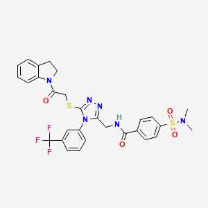 molecular formula C29H27F3N6O4S2 B2631076 N-[(5-{[2-(2,3-dihydro-1H-indol-1-yl)-2-oxoethyl]sulfanyl}-4-[3-(trifluoromethyl)phenyl]-4H-1,2,4-triazol-3-yl)methyl]-4-(dimethylsulfamoyl)benzamide CAS No. 310427-40-8