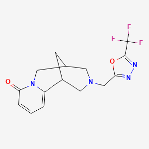 molecular formula C15H15F3N4O2 B2631077 11-{[5-(Trifluoromethyl)-1,3,4-oxadiazol-2-yl]methyl}-7,11-diazatricyclo[7.3.1.0^{2,7}]trideca-2,4-dien-6-one CAS No. 2325317-17-5