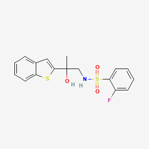 molecular formula C17H16FNO3S2 B2631101 N-(2-(benzo[b]thiophen-2-yl)-2-hydroxypropyl)-2-fluorobenzenesulfonamide CAS No. 2034403-97-7