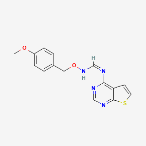 molecular formula C15H14N4O2S B2631128 N-[(4-methoxyphenyl)methoxy]-N'-thieno[2,3-d]pyrimidin-4-ylmethanimidamide CAS No. 477846-26-7