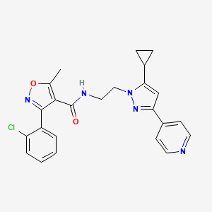 molecular formula C24H22ClN5O2 B2631153 3-(2-chlorophenyl)-N-(2-(5-cyclopropyl-3-(pyridin-4-yl)-1H-pyrazol-1-yl)ethyl)-5-methylisoxazole-4-carboxamide CAS No. 1797235-91-6