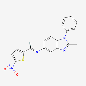 molecular formula C19H14N4O2S B2631154 (1E)-N-(2-methyl-1-phenyl-1H-1,3-benzodiazol-5-yl)-1-(5-nitrothiophen-2-yl)methanimine CAS No. 330836-72-1