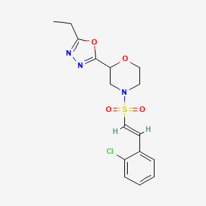 molecular formula C16H18ClN3O4S B2631177 4-[(E)-2-(2-Chlorophenyl)ethenyl]sulfonyl-2-(5-ethyl-1,3,4-oxadiazol-2-yl)morpholine CAS No. 2111906-80-8