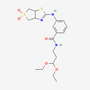 molecular formula C19H27N3O5S2 B2631211 N-(3,3-diethoxypropyl)-3-({5,5-dioxo-3aH,4H,6H,6aH-5lambda6-thieno[3,4-d][1,3]thiazol-2-yl}amino)benzamide CAS No. 866344-34-5