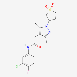 molecular formula C17H19ClFN3O3S B2631255 N-(3-chloro-4-fluorophenyl)-2-(1-(1,1-dioxidotetrahydrothiophen-3-yl)-3,5-dimethyl-1H-pyrazol-4-yl)acetamide CAS No. 1206999-38-3