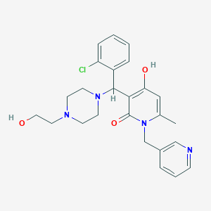 molecular formula C25H29ClN4O3 B2631279 3-((2-chlorophenyl)(4-(2-hydroxyethyl)piperazin-1-yl)methyl)-4-hydroxy-6-methyl-1-(pyridin-3-ylmethyl)pyridin-2(1H)-one CAS No. 897611-85-7