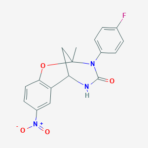 molecular formula C17H14FN3O4 B2631321 3-(4-fluorophenyl)-2-methyl-8-nitro-2,3,5,6-tetrahydro-4H-2,6-methano-1,3,5-benzoxadiazocin-4-one CAS No. 866016-22-0