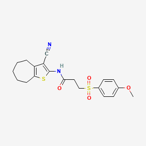 molecular formula C20H22N2O4S2 B2631324 N-(3-cyano-5,6,7,8-tetrahydro-4H-cyclohepta[b]thiophen-2-yl)-3-((4-methoxyphenyl)sulfonyl)propanamide CAS No. 941908-39-0
