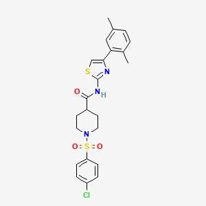 molecular formula C23H24ClN3O3S2 B2631327 1-((4-chlorophenyl)sulfonyl)-N-(4-(2,5-dimethylphenyl)thiazol-2-yl)piperidine-4-carboxamide CAS No. 922480-90-8