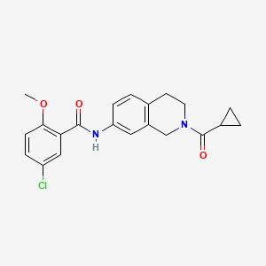 molecular formula C21H21ClN2O3 B2631331 5-chloro-N-(2-(cyclopropanecarbonyl)-1,2,3,4-tetrahydroisoquinolin-7-yl)-2-methoxybenzamide CAS No. 955765-98-7