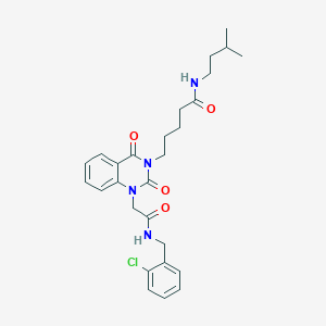 molecular formula C27H33ClN4O4 B2631335 5-(1-(2-((2-chlorobenzyl)amino)-2-oxoethyl)-2,4-dioxo-1,2-dihydroquinazolin-3(4H)-yl)-N-isopentylpentanamide CAS No. 1216440-02-6