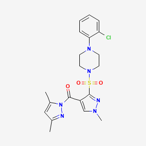 molecular formula C20H23ClN6O3S B2631399 (3-{[4-(2-chlorophenyl)piperazin-1-yl]sulfonyl}-1-methyl-1H-pyrazol-4-yl)(3,5-dimethyl-1H-pyrazol-1-yl)methanone CAS No. 1260631-70-6