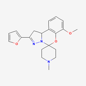 molecular formula C20H23N3O3 B2631403 2-(Furan-2-yl)-7-methoxy-1'-methyl-1,10b-dihydrospiro[benzo[e]pyrazolo[1,5-c][1,3]oxazine-5,4'-piperidine] CAS No. 786674-11-1