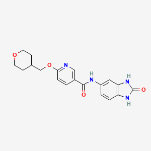molecular formula C19H20N4O4 B2631405 N-(2-oxo-2,3-dihydro-1H-benzo[d]imidazol-5-yl)-6-((tetrahydro-2H-pyran-4-yl)methoxy)nicotinamide CAS No. 2034449-11-9