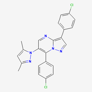 molecular formula C23H17Cl2N5 B2631417 3,7-bis(4-chlorophenyl)-6-(3,5-dimethyl-1H-pyrazol-1-yl)pyrazolo[1,5-a]pyrimidine CAS No. 957003-27-9