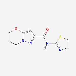 molecular formula C10H10N4O2S B2631419 N-(thiazol-2-yl)-6,7-dihydro-5H-pyrazolo[5,1-b][1,3]oxazine-2-carboxamide CAS No. 1448134-33-5