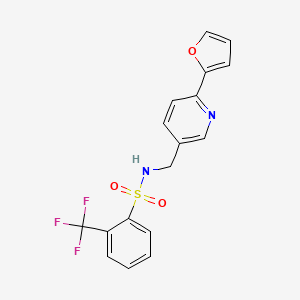molecular formula C17H13F3N2O3S B2631422 N-((6-(furan-2-yl)pyridin-3-yl)methyl)-2-(trifluoromethyl)benzenesulfonamide CAS No. 2034435-62-4