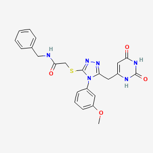 molecular formula C23H22N6O4S B2631494 N-benzyl-2-({5-[(2,6-dioxo-1,2,3,6-tetrahydropyrimidin-4-yl)methyl]-4-(3-methoxyphenyl)-4H-1,2,4-triazol-3-yl}sulfanyl)acetamide CAS No. 852049-07-1
