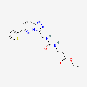 molecular formula C16H18N6O3S B2631506 Ethyl 3-(3-((6-(thiophen-2-yl)-[1,2,4]triazolo[4,3-b]pyridazin-3-yl)methyl)ureido)propanoate CAS No. 1903156-80-8