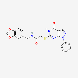 molecular formula C21H17N5O4S B2631515 N-[(2H-1,3-benzodioxol-5-yl)methyl]-2-({4-oxo-1-phenyl-1H,4H,5H-pyrazolo[3,4-d]pyrimidin-6-yl}sulfanyl)acetamide CAS No. 880419-21-6