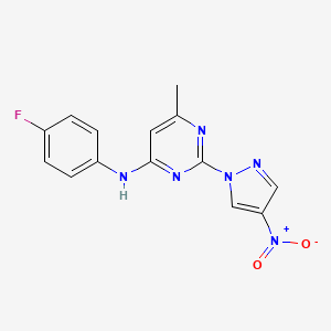 molecular formula C14H11FN6O2 B2631517 N-(4-fluorophenyl)-6-methyl-2-(4-nitro-1H-pyrazol-1-yl)pyrimidin-4-amine CAS No. 904826-25-1