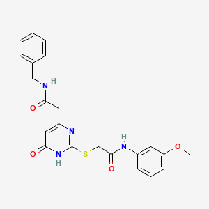 molecular formula C22H22N4O4S B2631530 N-benzyl-2-(2-((2-((3-methoxyphenyl)amino)-2-oxoethyl)thio)-6-oxo-1,6-dihydropyrimidin-4-yl)acetamide CAS No. 1105239-23-3