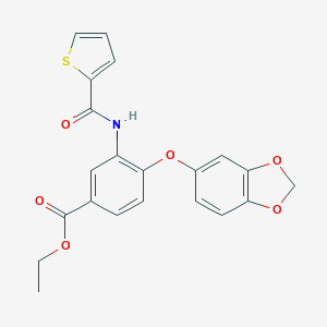 molecular formula C21H17NO6S B263157 ETHYL 4-(2H-1,3-BENZODIOXOL-5-YLOXY)-3-(THIOPHENE-2-AMIDO)BENZOATE 