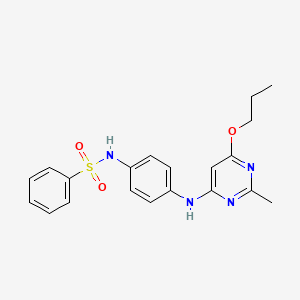 molecular formula C20H22N4O3S B2631666 N-(4-((2-methyl-6-propoxypyrimidin-4-yl)amino)phenyl)benzenesulfonamide CAS No. 946356-79-2