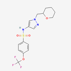 molecular formula C16H18F3N3O4S B2631782 N-{1-[(oxan-2-yl)methyl]-1H-pyrazol-4-yl}-4-(trifluoromethoxy)benzene-1-sulfonamide CAS No. 2034230-24-3