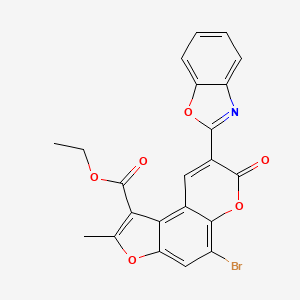 molecular formula C22H14BrNO6 B2631837 ethyl 8-(1,3-benzoxazol-2-yl)-5-bromo-2-methyl-7-oxo-7H-furo[3,2-f]chromene-1-carboxylate CAS No. 780808-57-3