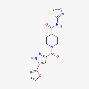 B2631845 1-(3-(furan-2-yl)-1H-pyrazole-5-carbonyl)-N-(thiazol-2-yl)piperidine-4-carboxamide CAS No. 1297607-91-0