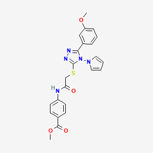 molecular formula C23H21N5O4S B2631888 methyl 4-(2-{[5-(3-methoxyphenyl)-4-(1H-pyrrol-1-yl)-4H-1,2,4-triazol-3-yl]sulfanyl}acetamido)benzoate CAS No. 896318-90-4