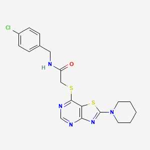 molecular formula C19H20ClN5OS2 B2632034 N-(4-chlorobenzyl)-2-((2-(piperidin-1-yl)thiazolo[4,5-d]pyrimidin-7-yl)thio)acetamide CAS No. 1217017-06-5