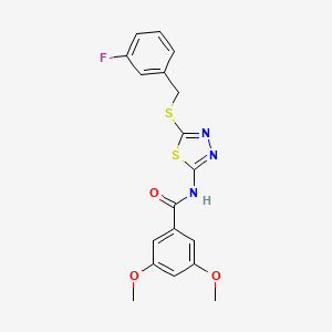 molecular formula C18H16FN3O3S2 B2632074 N-(5-((3-fluorobenzyl)thio)-1,3,4-thiadiazol-2-yl)-3,5-dimethoxybenzamide CAS No. 392303-63-8