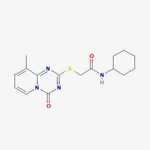 molecular formula C16H20N4O2S B2632086 N-cyclohexyl-2-({9-methyl-4-oxo-4H-pyrido[1,2-a][1,3,5]triazin-2-yl}sulfanyl)acetamide CAS No. 896341-94-9