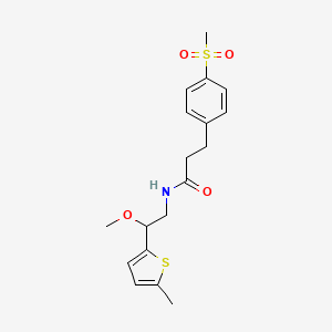 molecular formula C18H23NO4S2 B2632110 N-(2-methoxy-2-(5-methylthiophen-2-yl)ethyl)-3-(4-(methylsulfonyl)phenyl)propanamide CAS No. 1705561-21-2