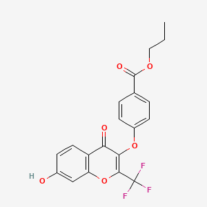 molecular formula C20H15F3O6 B2632149 propyl 4-{[7-hydroxy-4-oxo-2-(trifluoromethyl)-4H-chromen-3-yl]oxy}benzoate CAS No. 637750-32-4