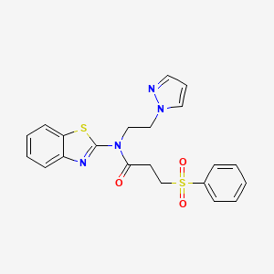 N-(2-(1H-pyrazol-1-yl)ethyl)-N-(benzo[d]thiazol-2-yl)-3-(phenylsulfonyl)propanamide