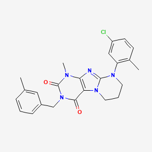 molecular formula C24H24ClN5O2 B2632246 9-(5-chloro-2-methylphenyl)-1-methyl-3-(3-methylbenzyl)-6,7,8,9-tetrahydropyrimido[2,1-f]purine-2,4(1H,3H)-dione CAS No. 887458-56-2