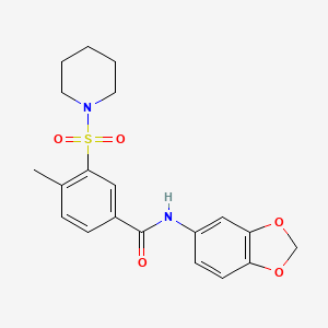 molecular formula C20H22N2O5S B2632262 N-1,3-benzodioxol-5-yl-4-methyl-3-(1-piperidinylsulfonyl)benzamide CAS No. 690246-60-7