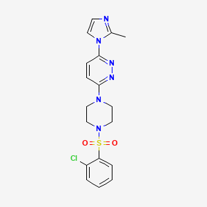 molecular formula C18H19ClN6O2S B2632348 3-(4-((2-chlorophenyl)sulfonyl)piperazin-1-yl)-6-(2-methyl-1H-imidazol-1-yl)pyridazine CAS No. 1396783-53-1
