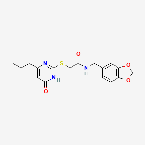 molecular formula C17H19N3O4S B2632385 N-(1,3-benzodioxol-5-ylmethyl)-2-[(4-hydroxy-6-propylpyrimidin-2-yl)sulfanyl]acetamide CAS No. 380482-42-8
