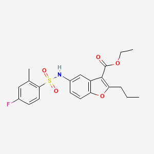 molecular formula C21H22FNO5S B2632425 ethyl 5-(4-fluoro-2-methylbenzenesulfonamido)-2-propyl-1-benzofuran-3-carboxylate CAS No. 865613-93-0